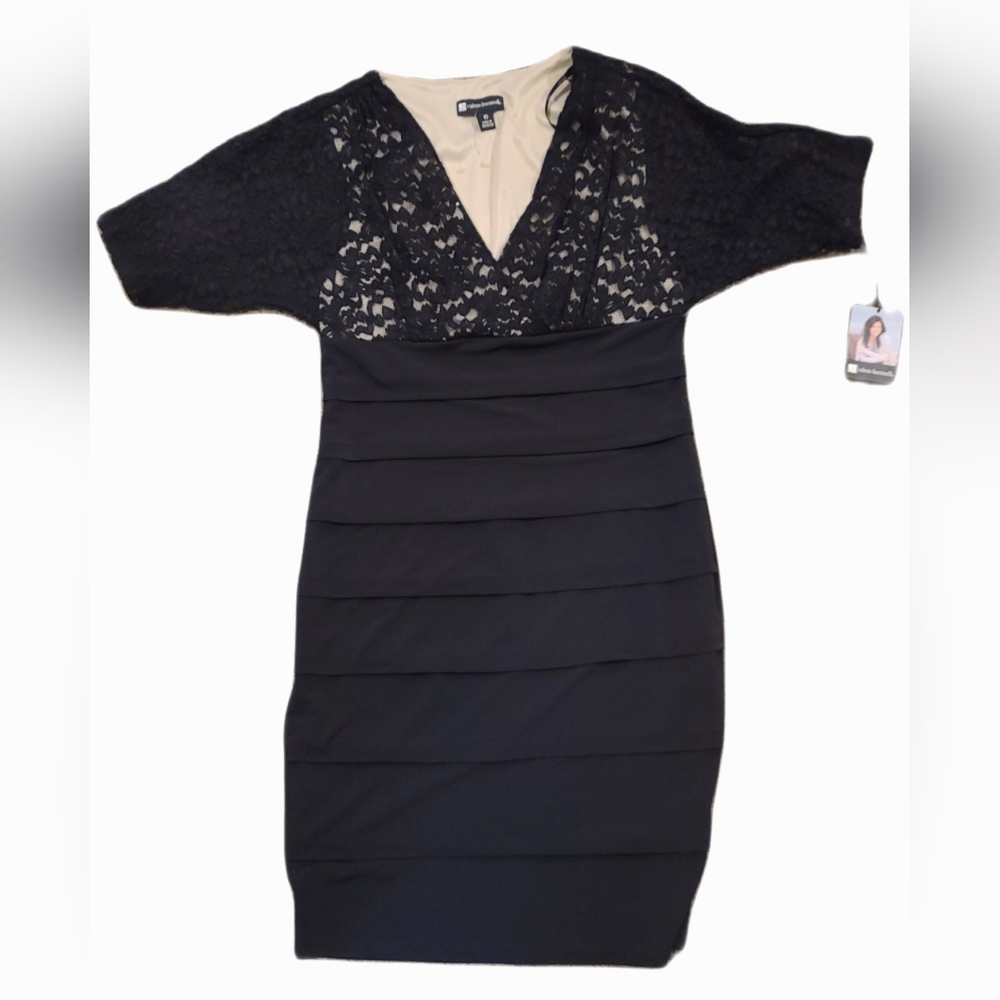 Black Dress with Embroidered & Ripple Detail